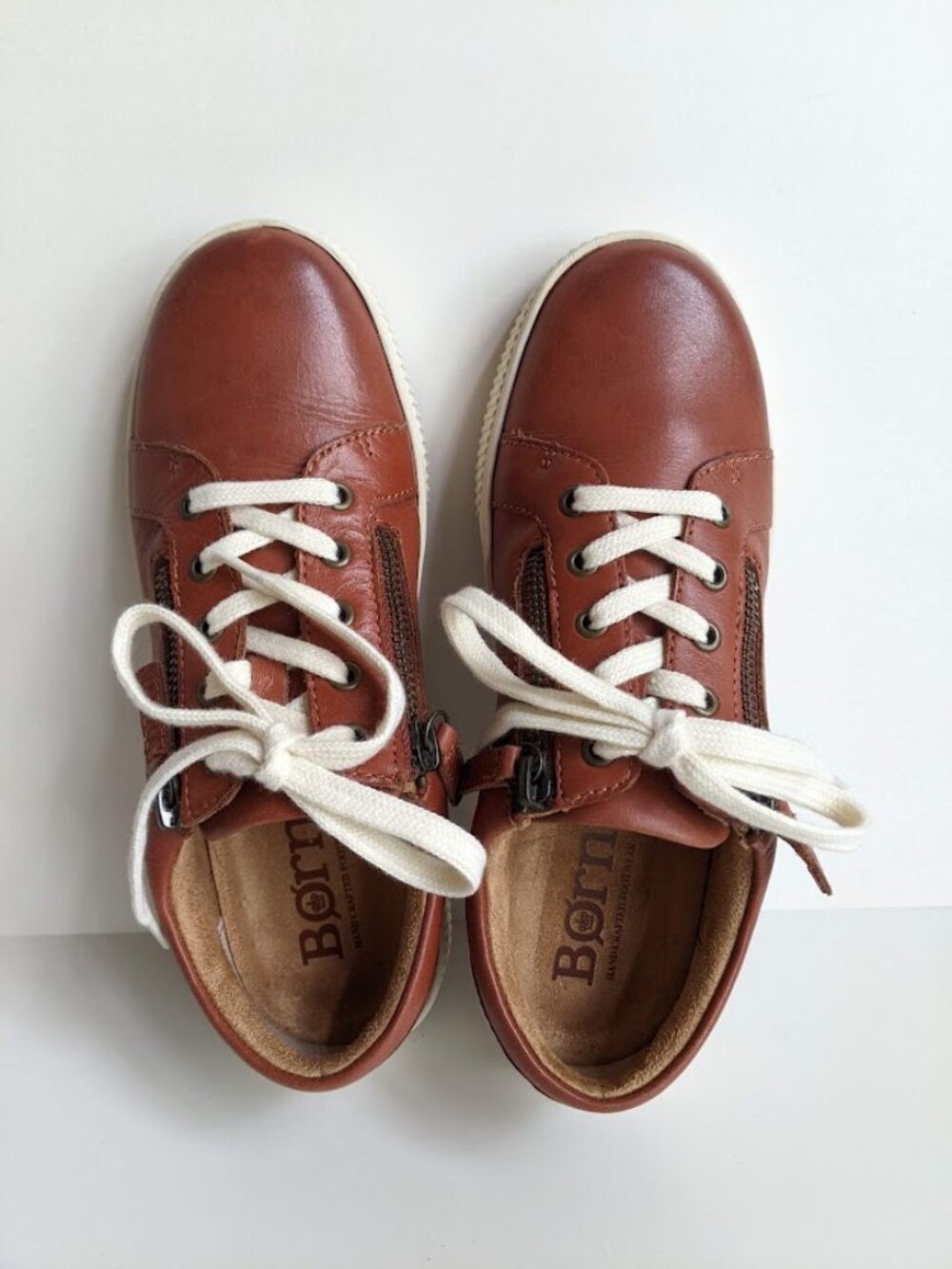 Born Women's Brown Paloma Leather Zip Lace-Up Sneakers Size 7.5